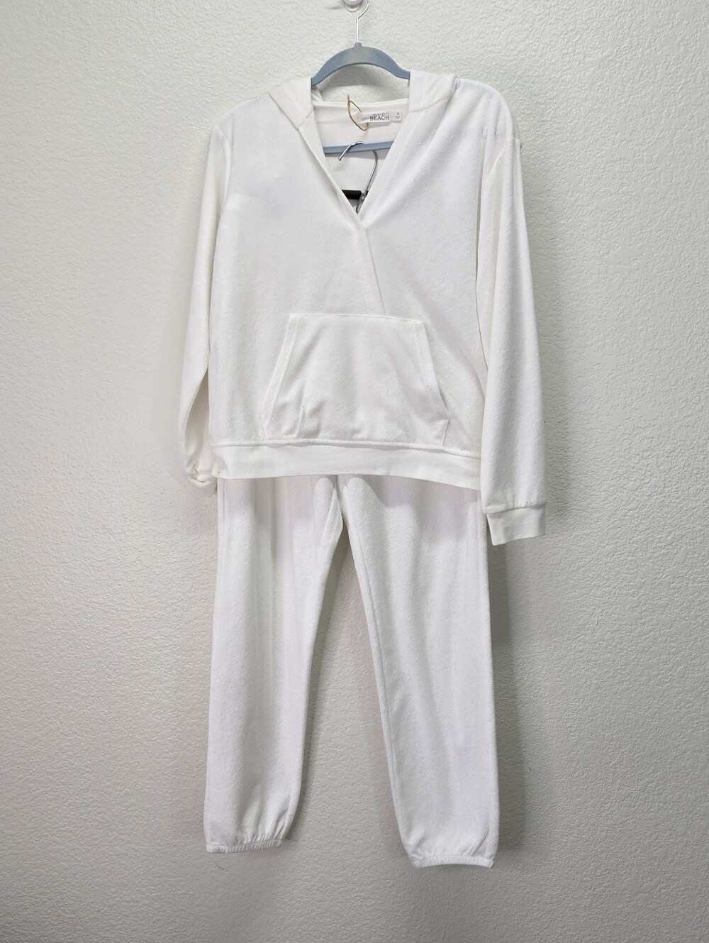 Barefoot Dreams Malibu CozyTerry Hoodie Joggers Lounge Set Sea Salt White S/M
